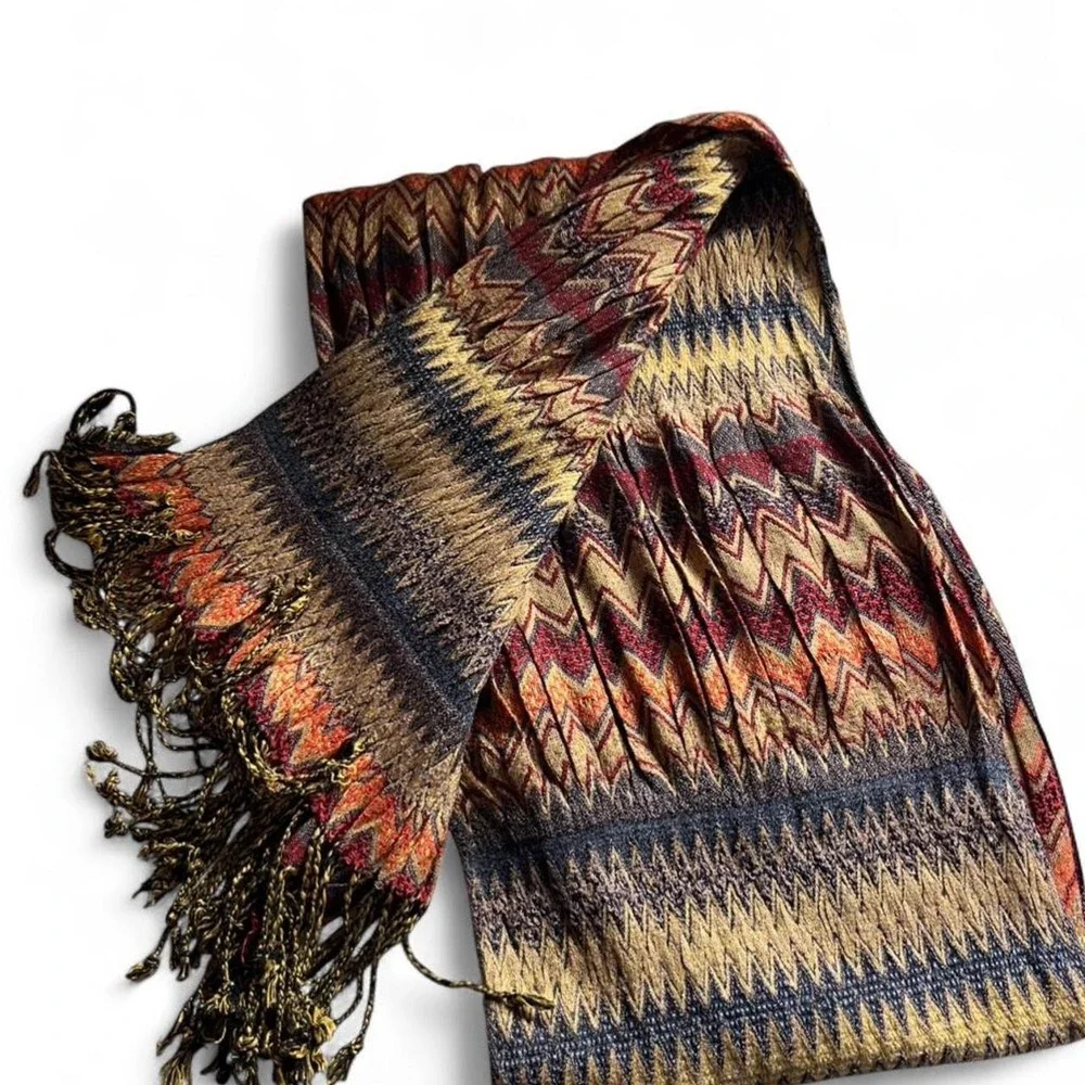 Multi-coloured scarf with fringe 64